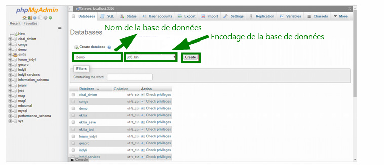 Créer une base de données avec phpmyadmin